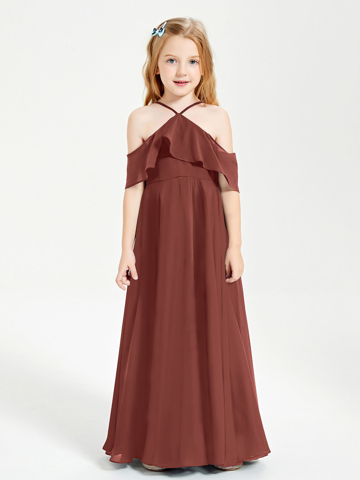 Off-the-Shoulder Long Dresses for Junior Bridesmaids Terracotta